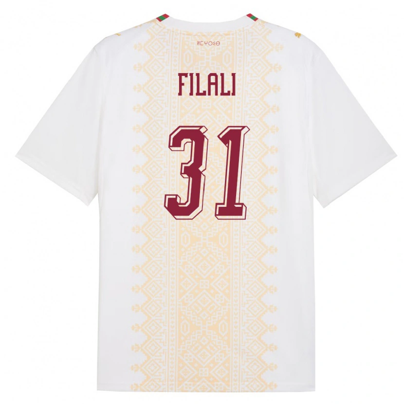 Danxen Niño Camiseta Marruecos Abderrahmane Filali #31 Blanco Oro Rojo 2ª Equipación 26-28 La Camisa México