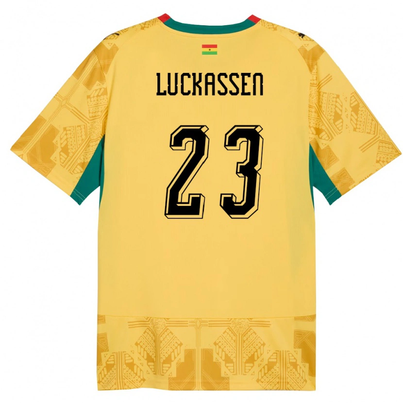 Danxen Niño Camiseta Ghana Derrick Luckassen #23 Amarillo Rojo Negro 2ª Equipación 26-28 La Camisa México