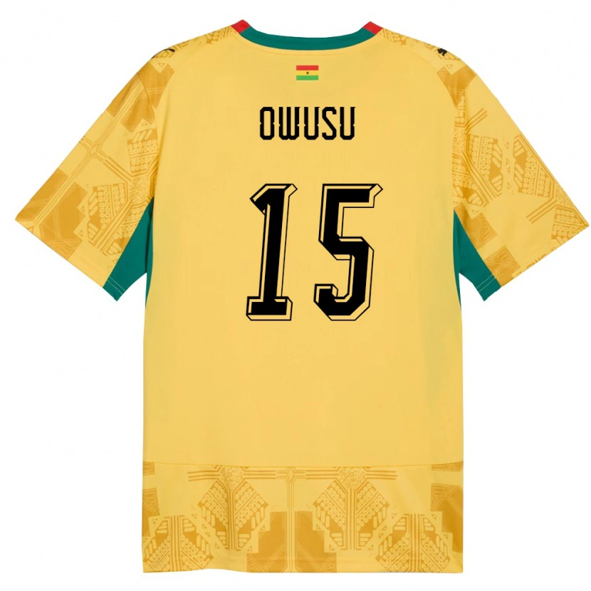 Danxen Niño Camiseta Ghana Elisha Owusu #15 Amarillo Rojo Negro 2ª Equipación 26-28 La Camisa México
