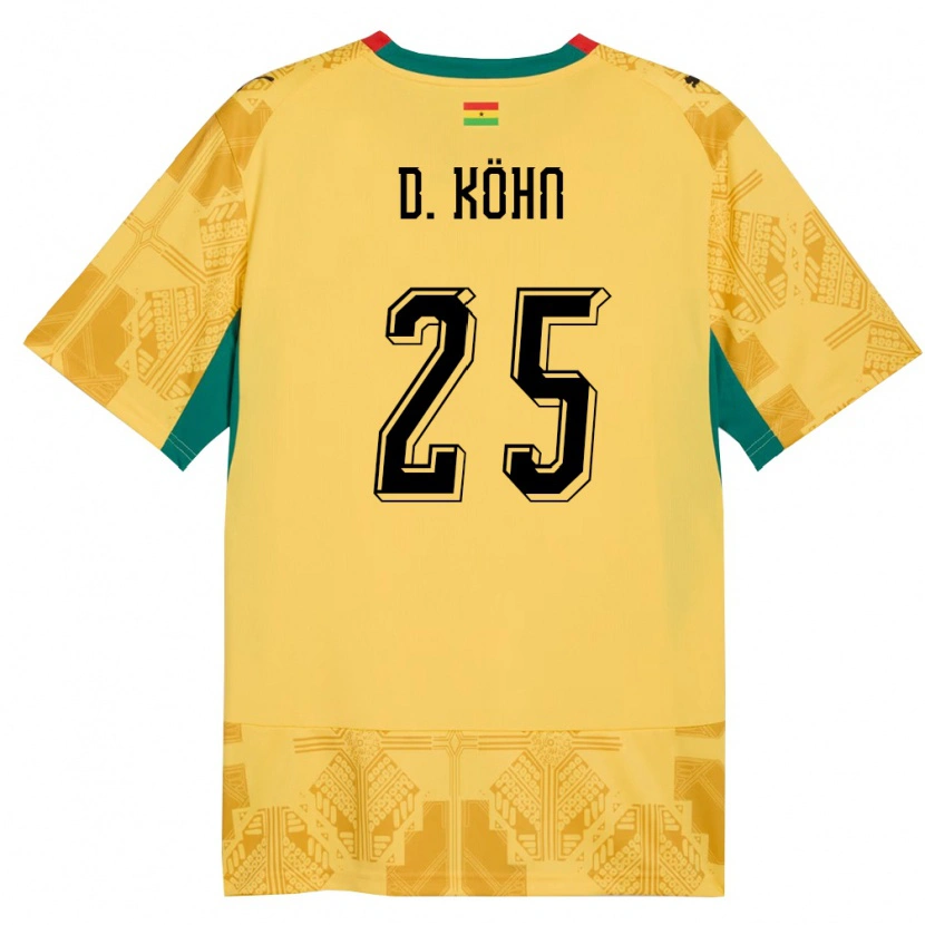 Danxen Niño Camiseta Ghana Derrick Köhn #25 Amarillo Rojo Negro 2ª Equipación 26-28 La Camisa México