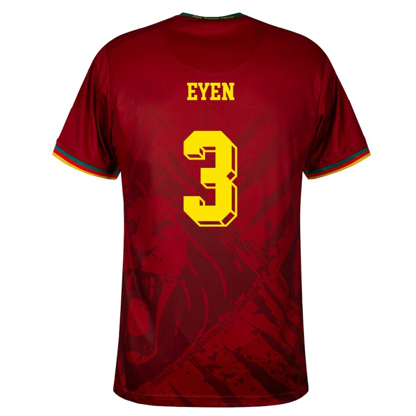 Danxen Niño Camiseta Camerún Oscar Eyen #3 Rojo Oscuro Verde Amarillo 2ª Equipación 26-28 La Camisa México