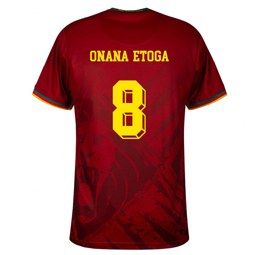 Danxen Niño Camiseta Camerún Loic Onana Etoga #8 Rojo Oscuro Verde Amarillo 2ª Equipación 26-28 La Camisa México