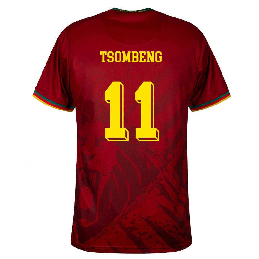 Danxen Niño Camiseta Camerún Arnaud Tsombeng #11 Rojo Oscuro Verde Amarillo 2ª Equipación 26-28 La Camisa México