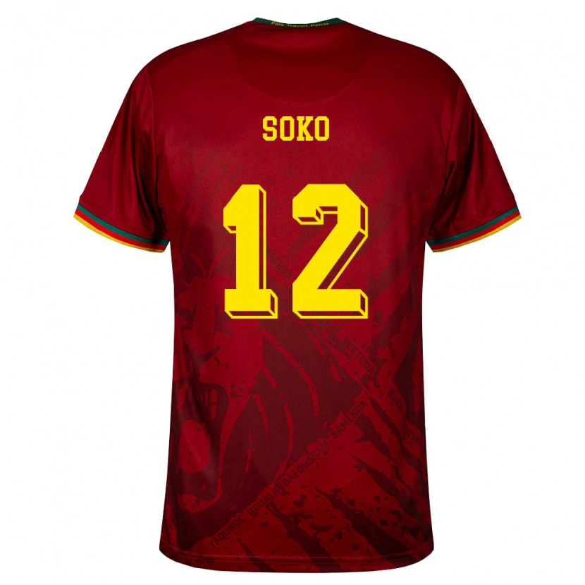 Danxen Niño Camiseta Camerún Patrick Soko #12 Rojo Oscuro Verde Amarillo 2ª Equipación 26-28 La Camisa México