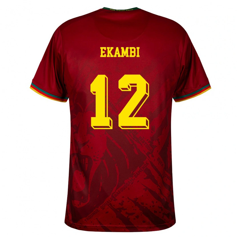Danxen Niño Camiseta Camerún Karl Toko Ekambi #12 Rojo Oscuro Verde Amarillo 2ª Equipación 26-28 La Camisa México