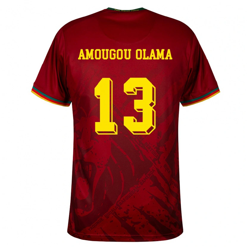 Danxen Niño Camiseta Camerún Maurel Amougou Olama #13 Rojo Oscuro Verde Amarillo 2ª Equipación 26-28 La Camisa México