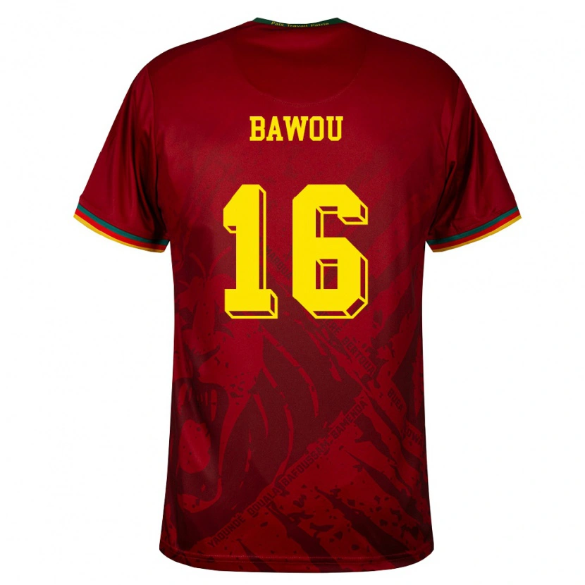 Danxen Niño Camiseta Camerún Ange Bawou #16 Rojo Oscuro Verde Amarillo 2ª Equipación 26-28 La Camisa México