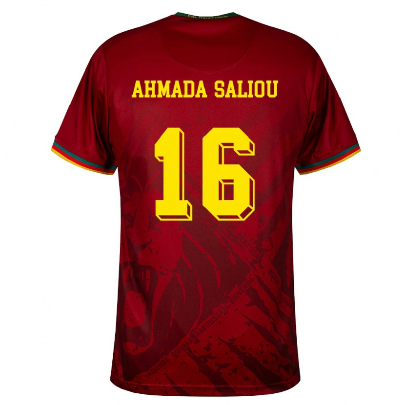 Danxen Niño Camiseta Camerún Mamoudou Ahmada Saliou #16 Rojo Oscuro Verde Amarillo 2ª Equipación 26-28 La Camisa México