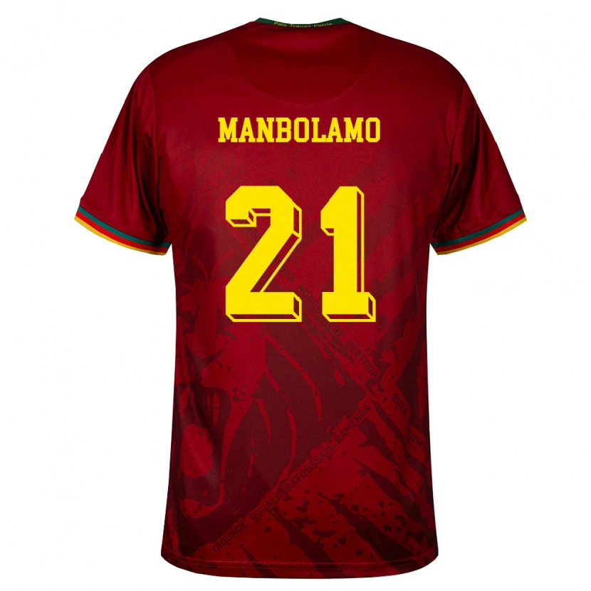Danxen Niño Camiseta Camerún Eliane Manbolamo #21 Rojo Oscuro Verde Amarillo 2ª Equipación 26-28 La Camisa México