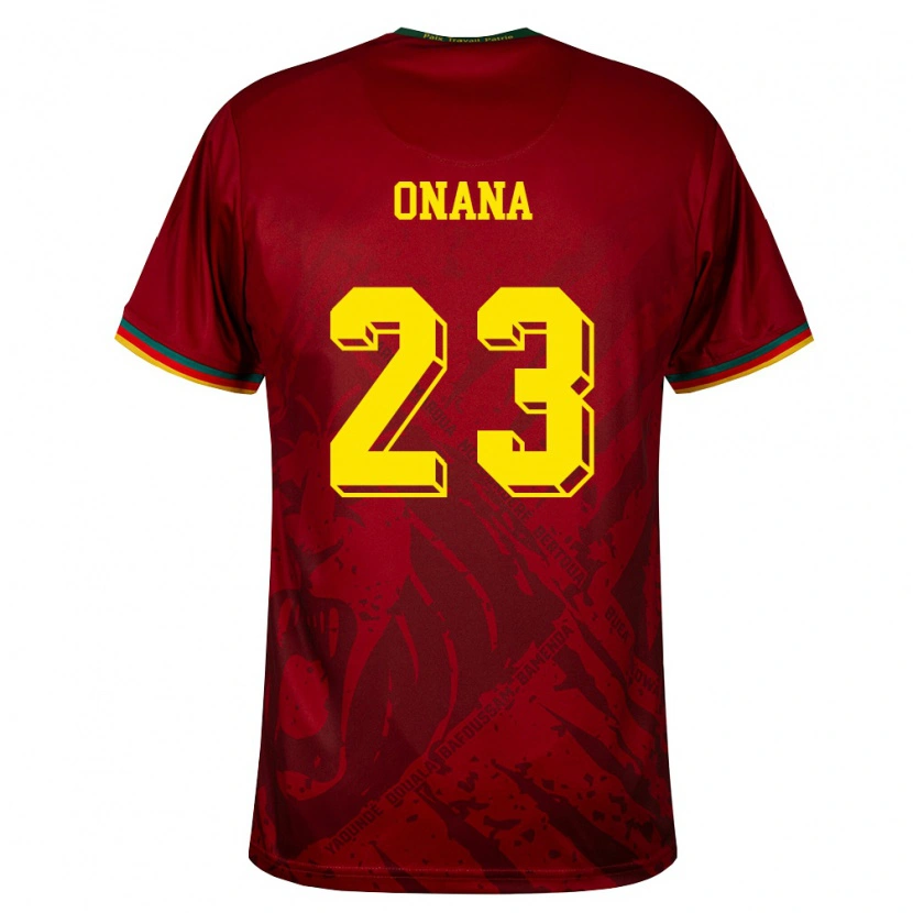 Danxen Niño Camiseta Camerún Andre Onana #23 Rojo Oscuro Verde Amarillo 2ª Equipación 26-28 La Camisa México