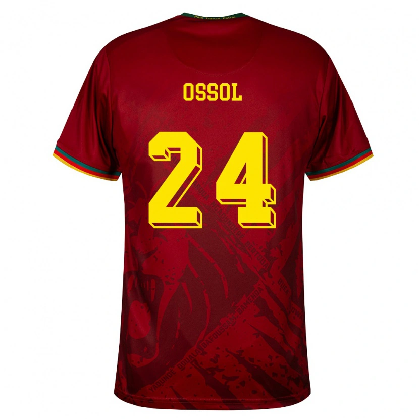 Danxen Niño Camiseta Camerún Kevine Ossol #24 Rojo Oscuro Verde Amarillo 2ª Equipación 26-28 La Camisa México