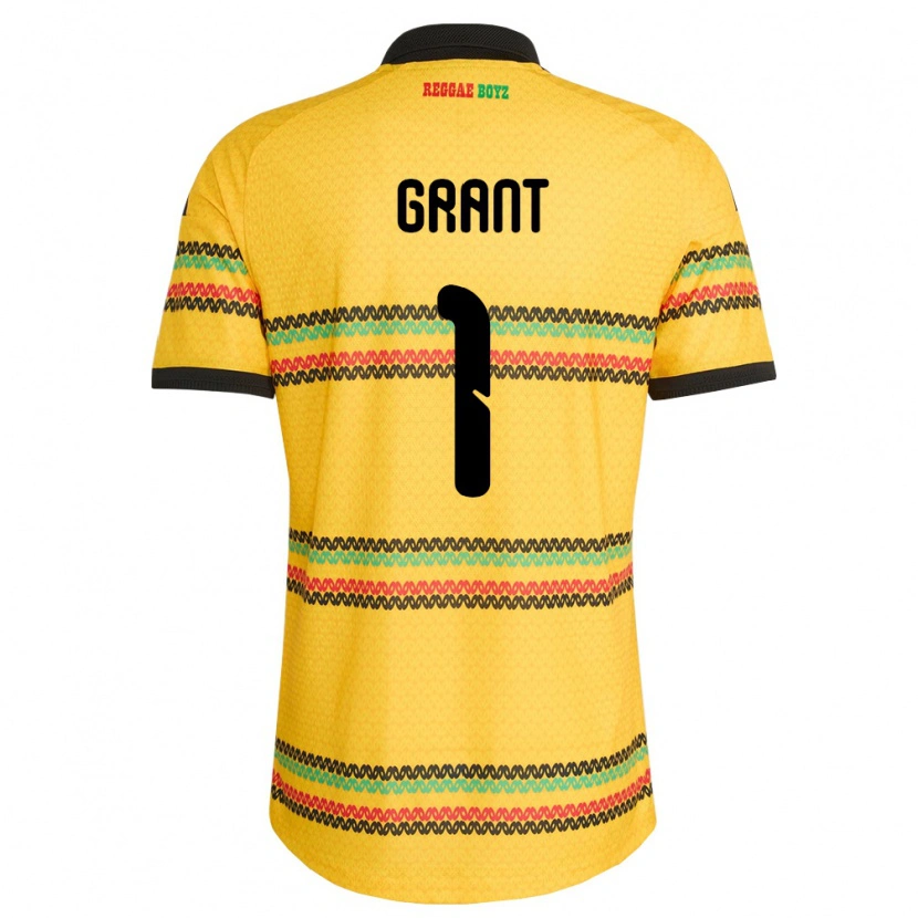 Danxen Hombre Camiseta Jamaica Joshua Grant #1 Amarillo Negro Verde 1ª Equipación 26-28 La Camisa México