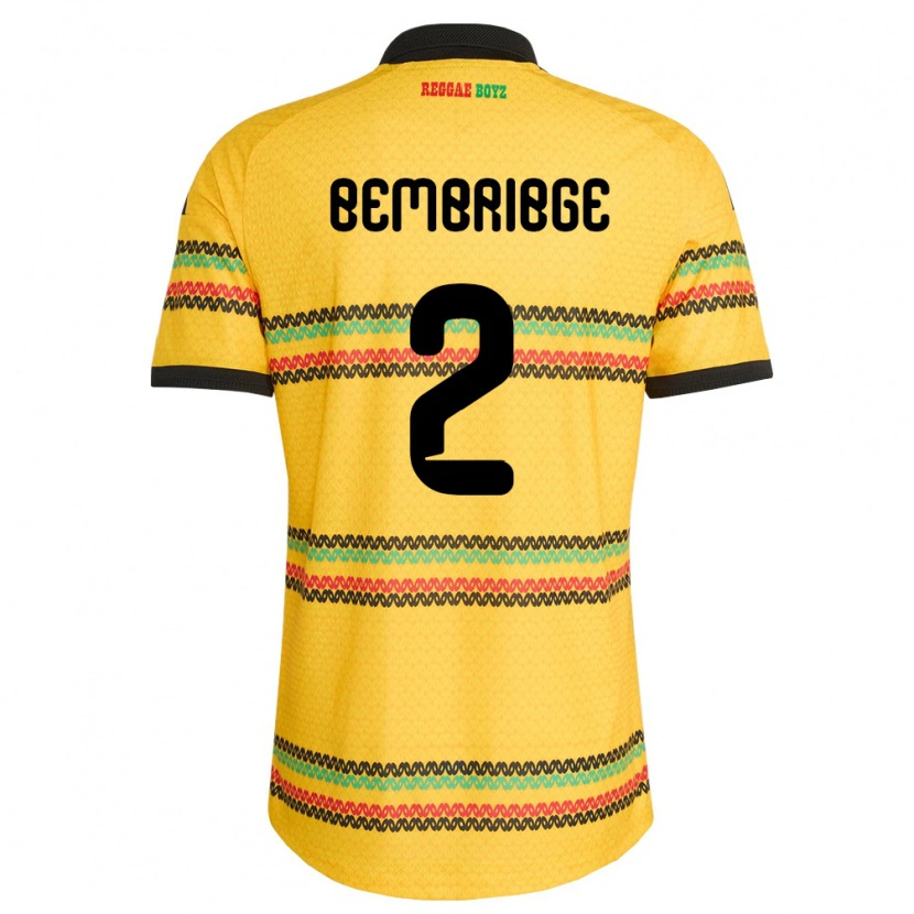 Danxen Hombre Camiseta Jamaica Tyraun Bembribge #2 Amarillo Negro Verde 1ª Equipación 26-28 La Camisa México
