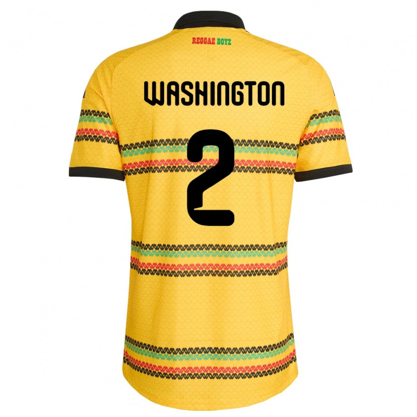 Danxen Hombre Camiseta Jamaica Solai Washington #2 Amarillo Negro Verde 1ª Equipación 26-28 La Camisa México