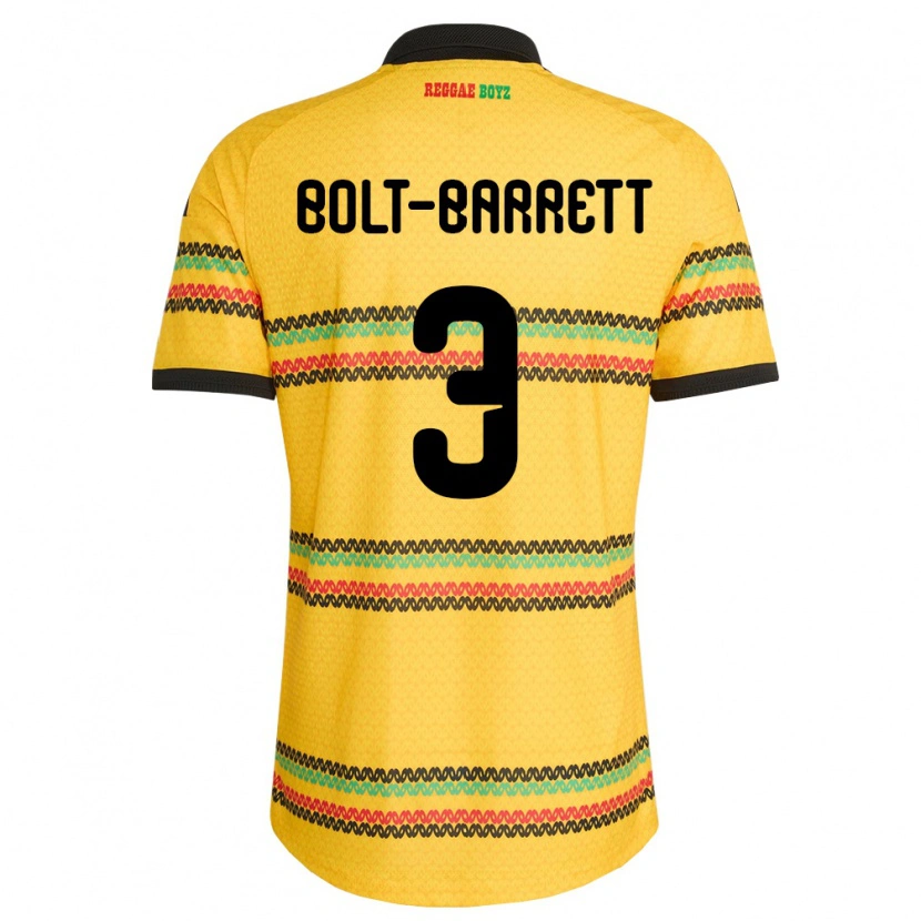 Danxen Hombre Camiseta Jamaica Nahshon Bolt-Barrett #3 Amarillo Negro Verde 1ª Equipación 26-28 La Camisa México