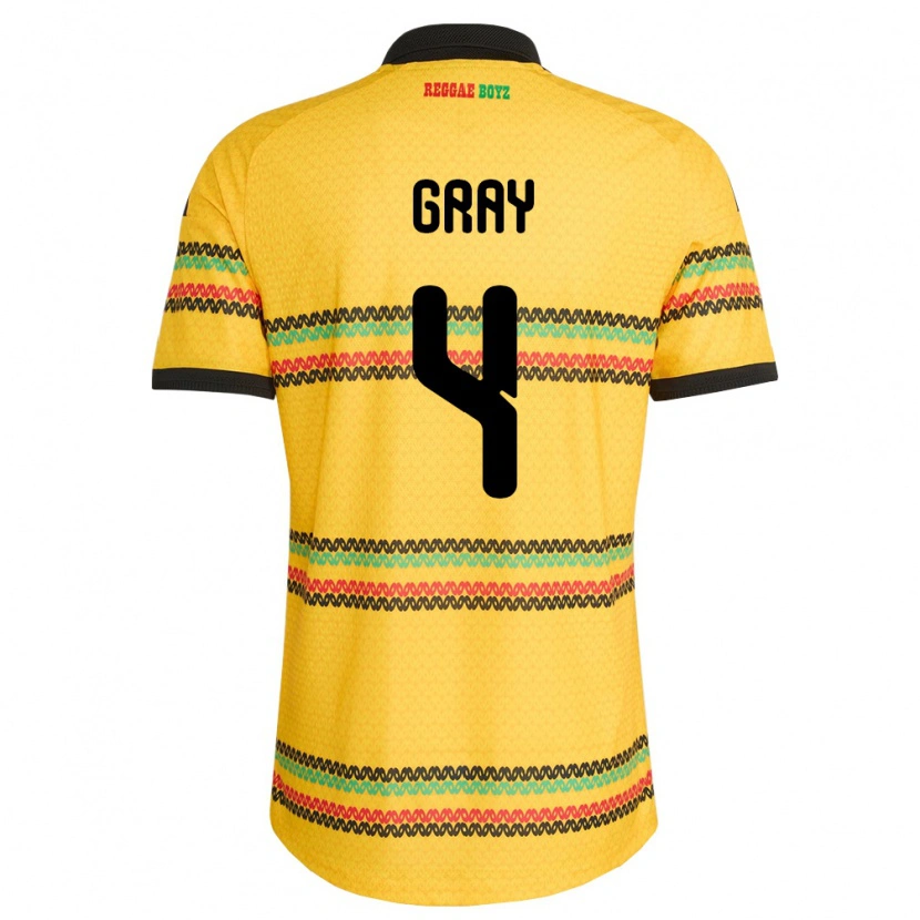 Danxen Hombre Camiseta Jamaica Tayvon Gray #4 Amarillo Negro Verde 1ª Equipación 26-28 La Camisa México