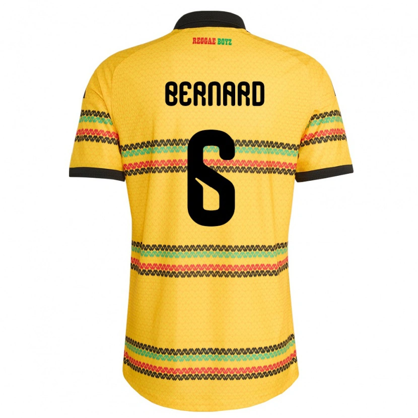 Danxen Hombre Camiseta Jamaica Di'shon Bernard #6 Amarillo Negro Verde 1ª Equipación 26-28 La Camisa México