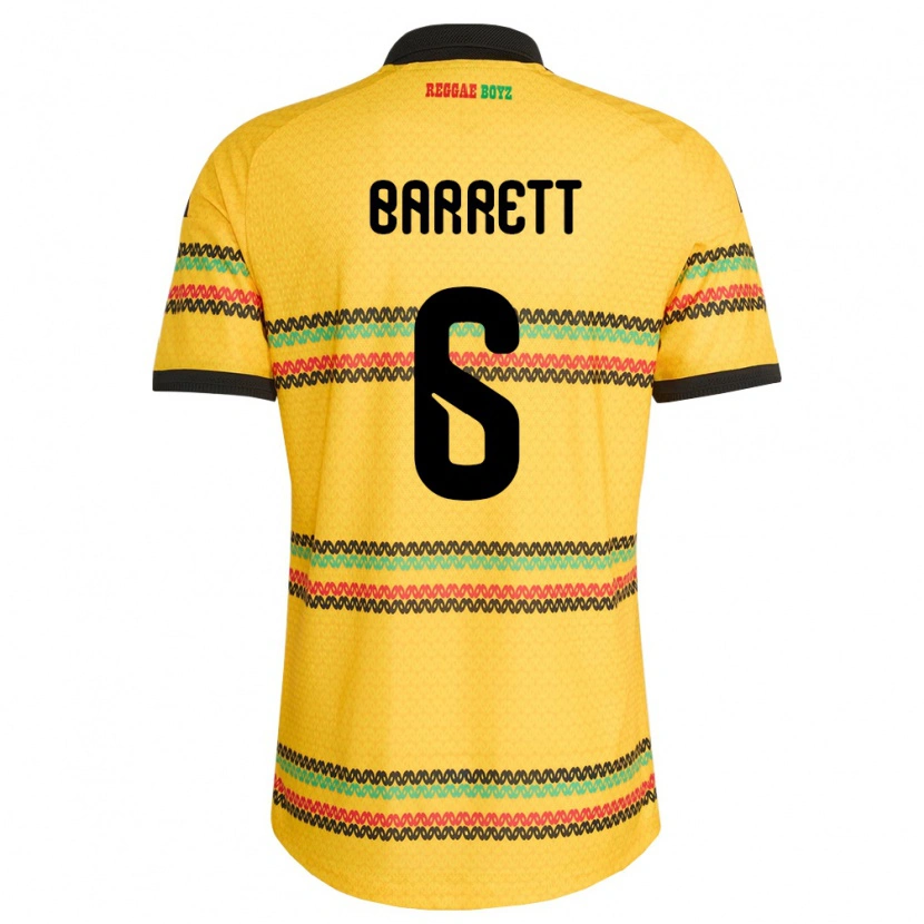 Danxen Hombre Camiseta Jamaica Ronaldo Barrett #6 Amarillo Negro Verde 1ª Equipación 26-28 La Camisa México