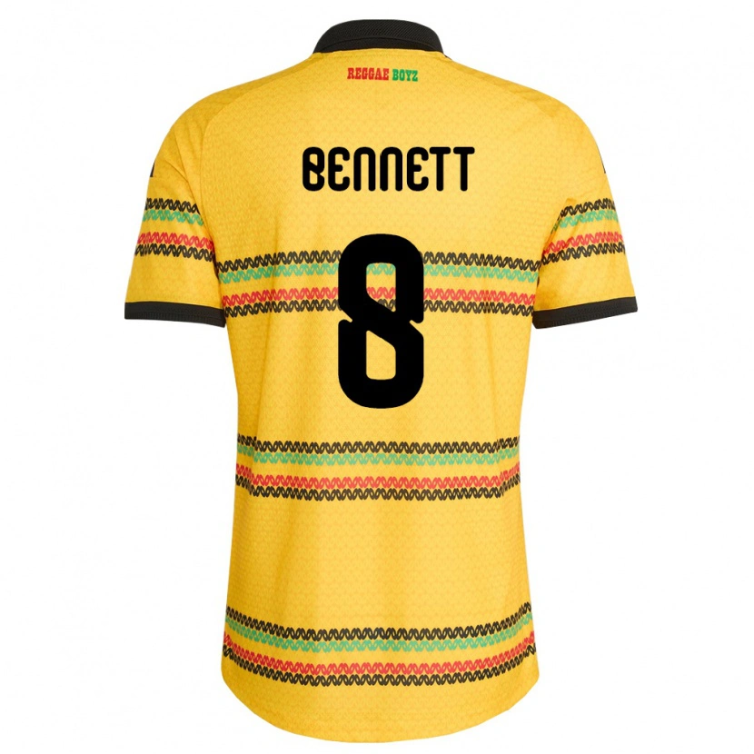 Danxen Hombre Camiseta Jamaica Jaheem Bennett #8 Amarillo Negro Verde 1ª Equipación 26-28 La Camisa México