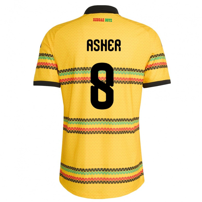 Danxen Hombre Camiseta Jamaica Chinyelu Asher #8 Amarillo Negro Verde 1ª Equipación 26-28 La Camisa México