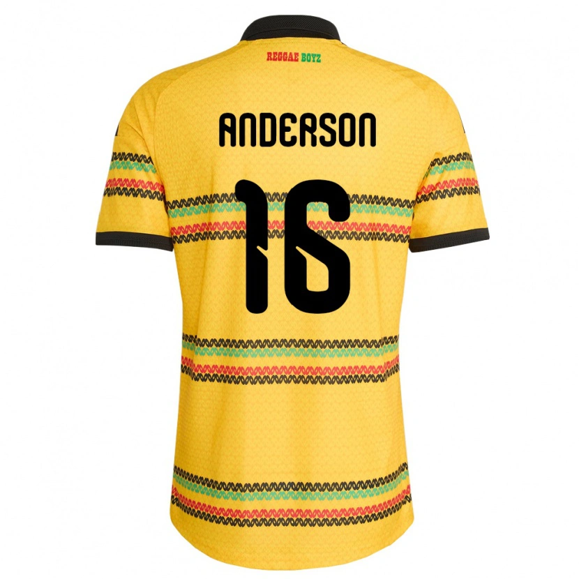 Danxen Hombre Camiseta Jamaica Karoy Anderson #16 Amarillo Negro Verde 1ª Equipación 26-28 La Camisa México