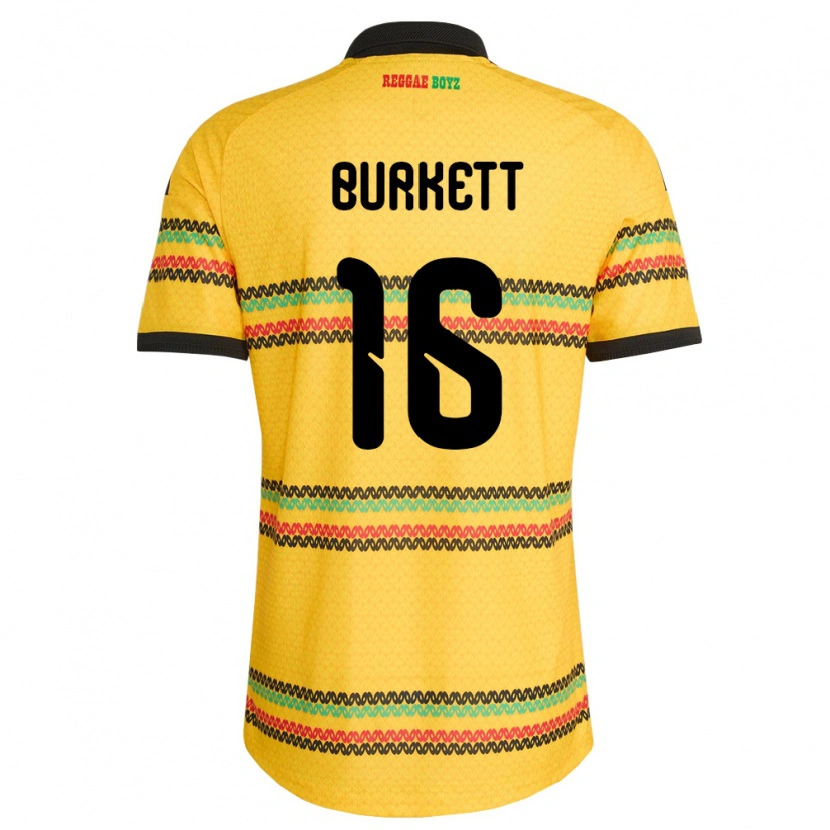 Danxen Hombre Camiseta Jamaica Brian Burkett #16 Amarillo Negro Verde 1ª Equipación 26-28 La Camisa México