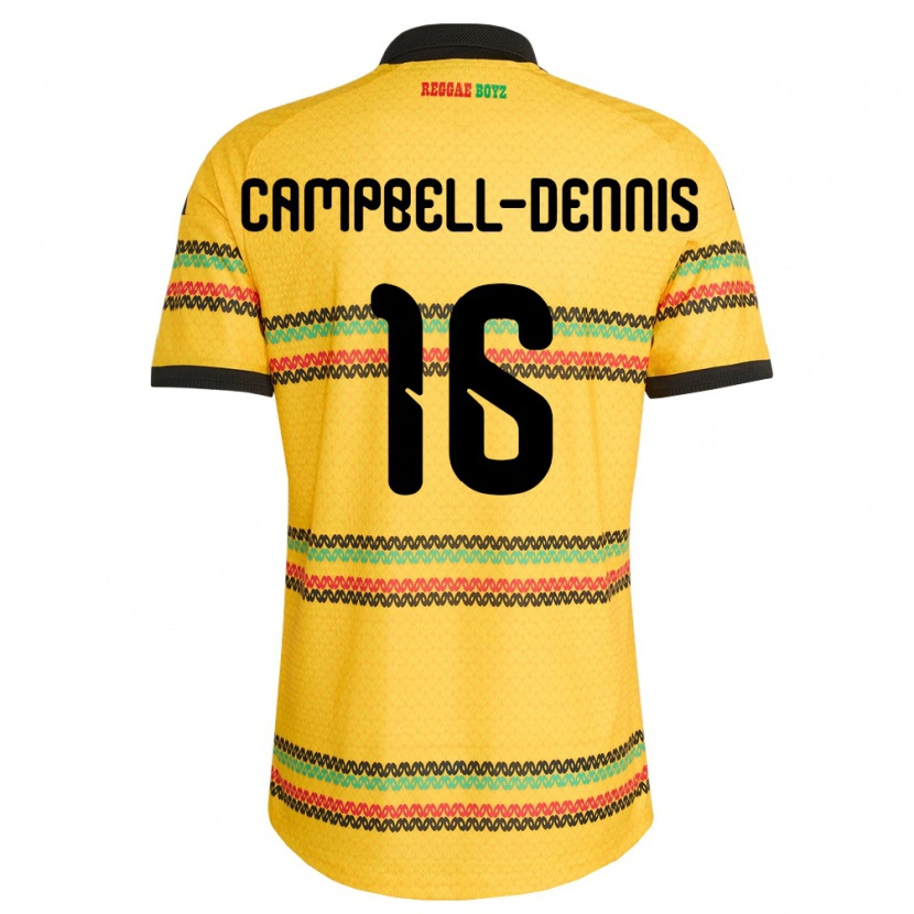 Danxen Hombre Camiseta Jamaica Raequan Campbell-Dennis #16 Amarillo Negro Verde 1ª Equipación 26-28 La Camisa México