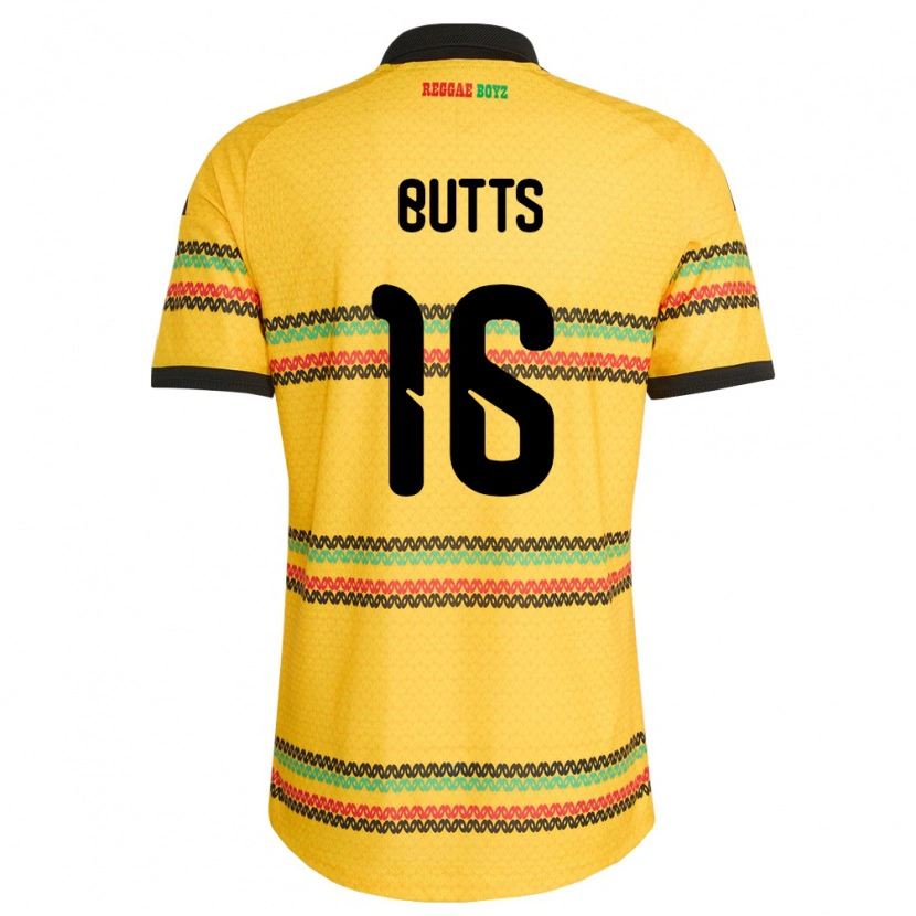 Danxen Hombre Camiseta Jamaica Njeri Butts #16 Amarillo Negro Verde 1ª Equipación 26-28 La Camisa México