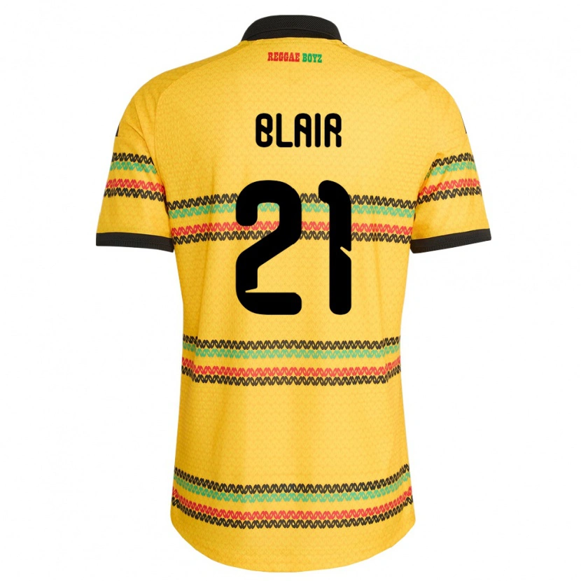 Danxen Hombre Camiseta Jamaica Dhamar Blair #21 Amarillo Negro Verde 1ª Equipación 26-28 La Camisa México