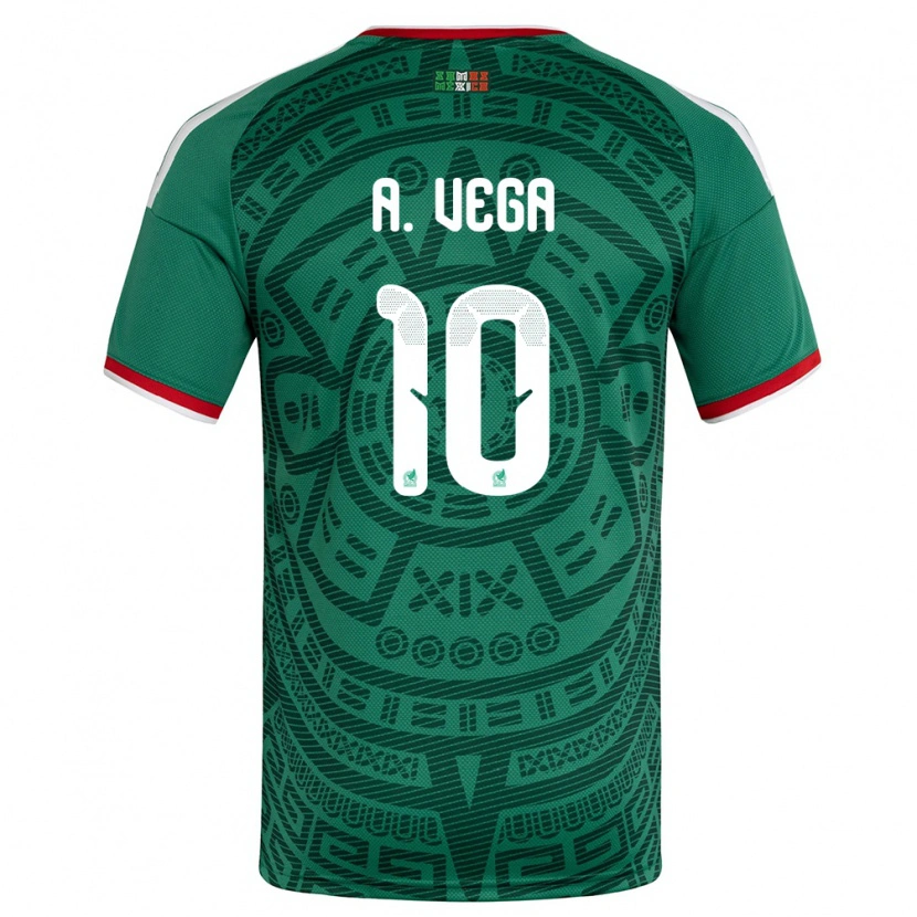 Danxen Hombre Camiseta México Alexis Vega #10 Verde Blanco Rojo 1ª Equipación 26-28 La Camisa México