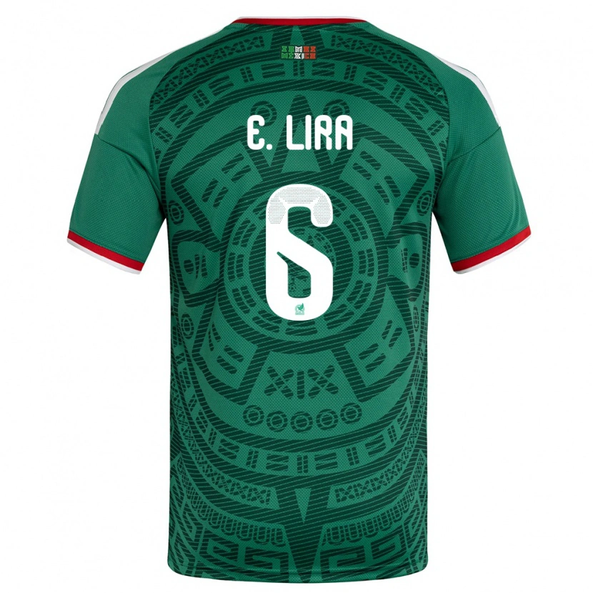 Danxen Hombre Camiseta México Érik Lira #6 Verde Blanco Rojo 1ª Equipación 26-28 La Camisa México