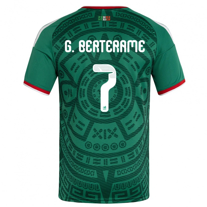 Danxen Hombre Camiseta México Germán Berterame #7 Verde Blanco Rojo 1ª Equipación 26-28 La Camisa México