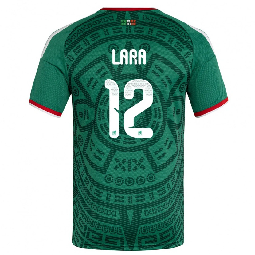 Danxen Hombre Camiseta México Pablo Lara #12 Verde Blanco Rojo 1ª Equipación 26-28 La Camisa México