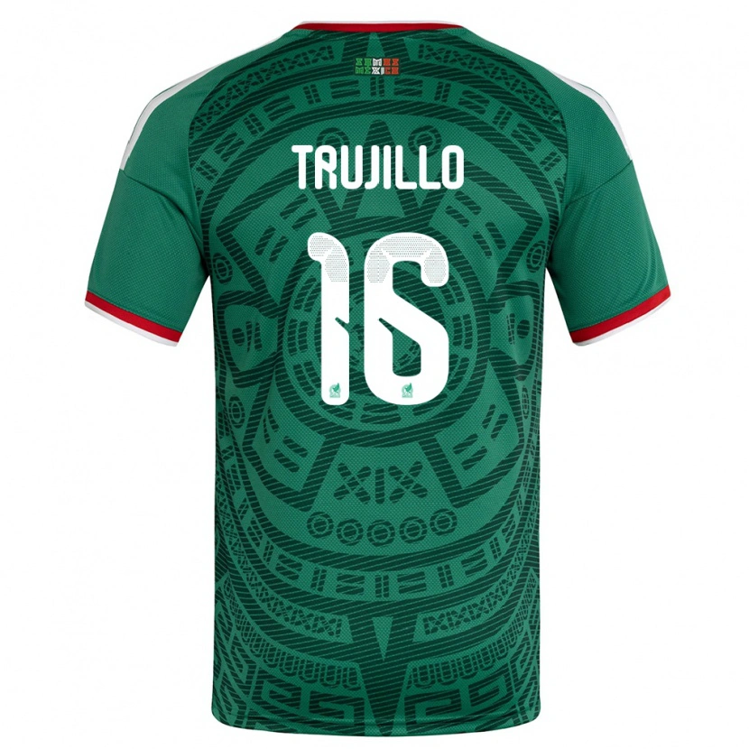 Danxen Hombre Camiseta México Luis Trujillo #16 Verde Blanco Rojo 1ª Equipación 26-28 La Camisa México