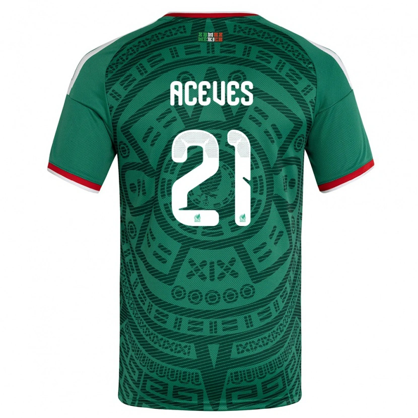 Danxen Hombre Camiseta México Daniel Aceves #21 Verde Blanco Rojo 1ª Equipación 26-28 La Camisa México