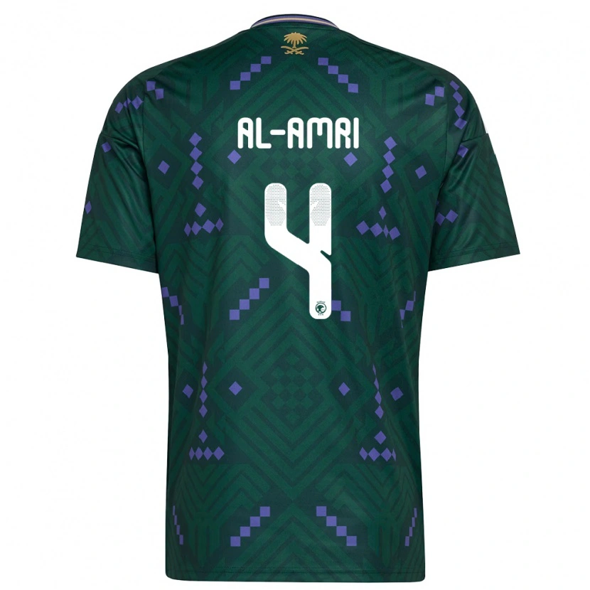 Danxen Hombre Camiseta Arabia Saudita Abdulelah Al-Amri #4 Verde Púrpura Blanco 1ª Equipación 26-28 La Camisa México