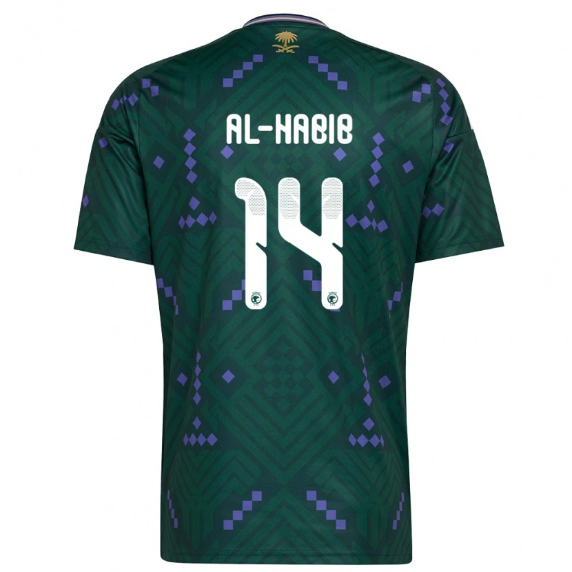 Danxen Hombre Camiseta Arabia Saudita Jawad Al-Habib #14 Verde Púrpura Blanco 1ª Equipación 26-28 La Camisa México
