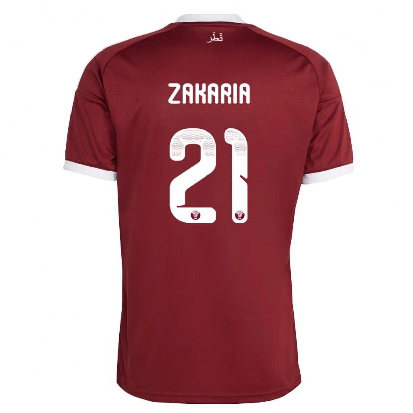 Danxen Hombre Camiseta Catar Salah Zakaria #21 Rojo Borgoña Blanco 1ª Equipación 26-28 La Camisa México