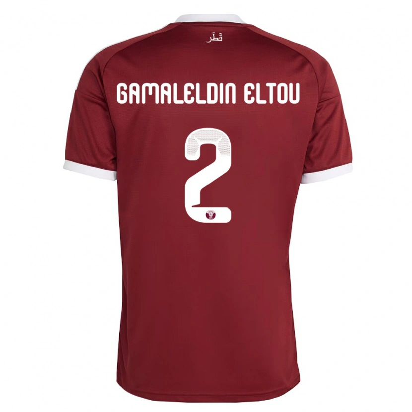 Danxen Hombre Camiseta Catar Ghassan Gamaleldin Eltou #2 Rojo Borgoña Blanco 1ª Equipación 26-28 La Camisa México