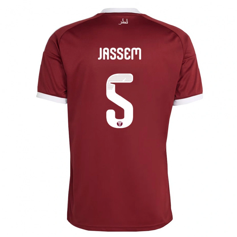 Danxen Hombre Camiseta Catar Jassem Gaber #5 Rojo Borgoña Blanco 1ª Equipación 26-28 La Camisa México