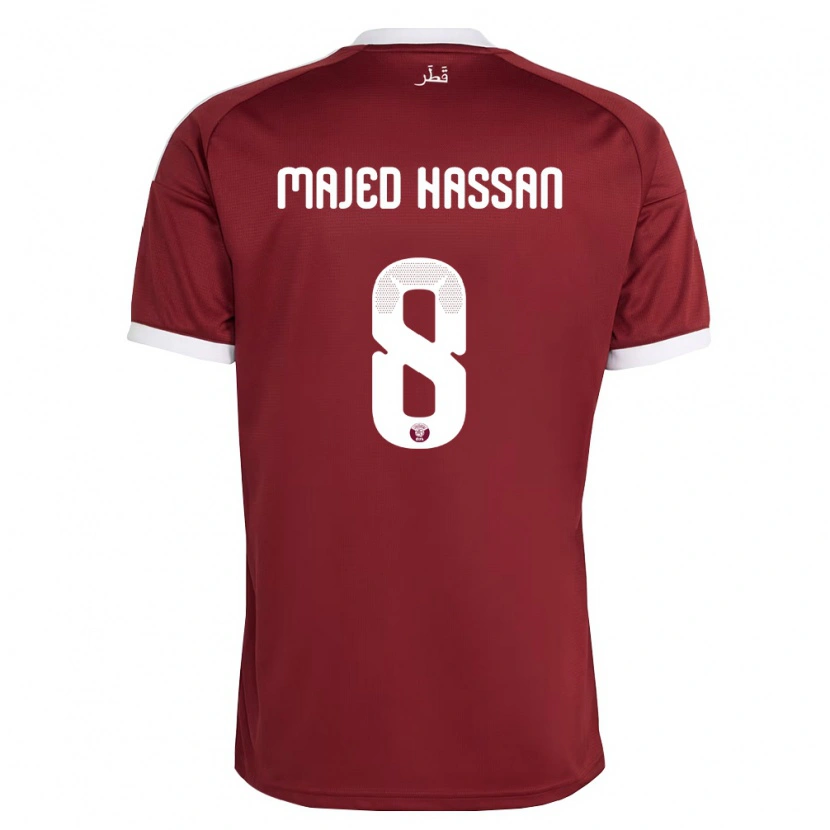 Danxen Hombre Camiseta Catar Malik Hassan #8 Rojo Borgoña Blanco 1ª Equipación 26-28 La Camisa México