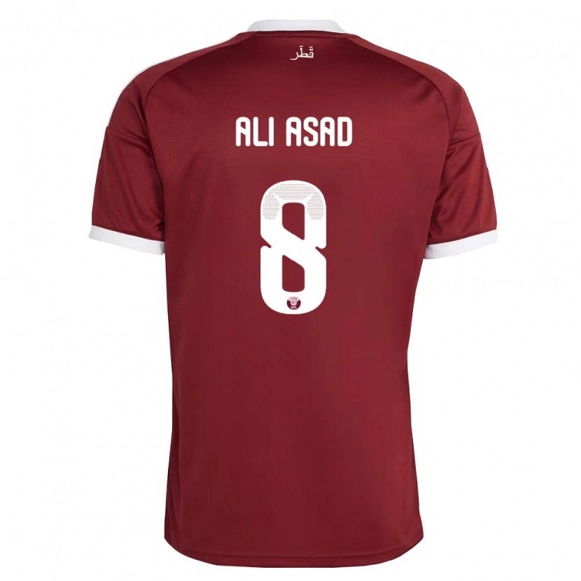 Danxen Hombre Camiseta Catar Ali Asad #8 Rojo Borgoña Blanco 1ª Equipación 26-28 La Camisa México