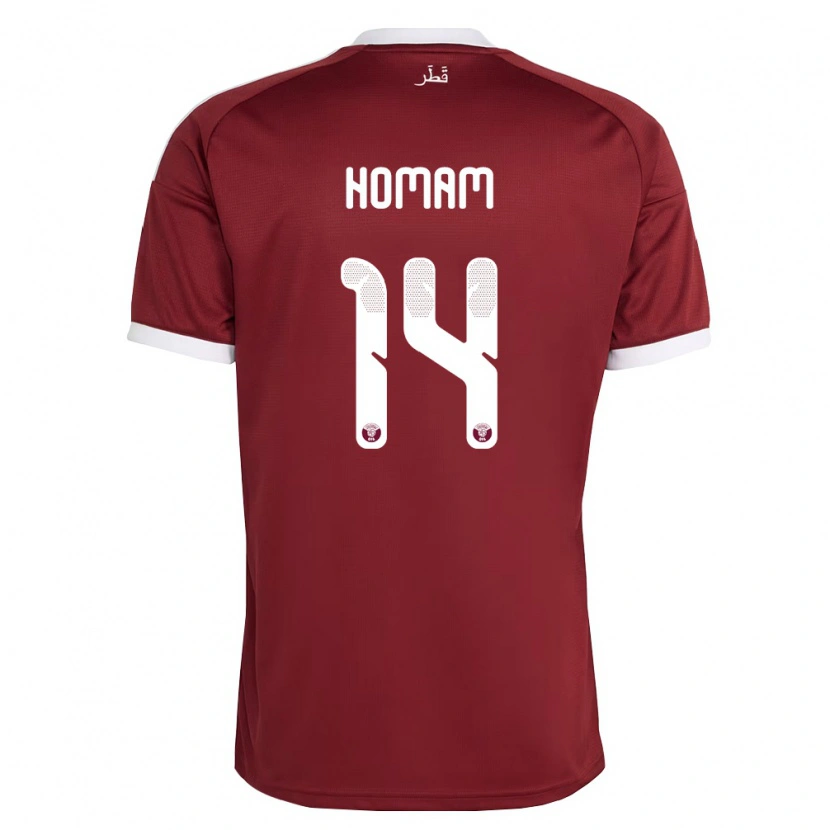 Danxen Hombre Camiseta Catar Homam Al-Amin #14 Rojo Borgoña Blanco 1ª Equipación 26-28 La Camisa México
