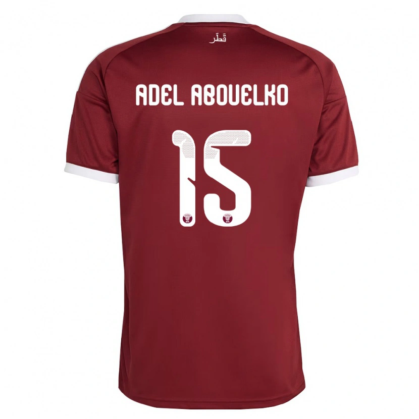 Danxen Hombre Camiseta Catar Ahmed Adel Abouelko #15 Rojo Borgoña Blanco 1ª Equipación 26-28 La Camisa México