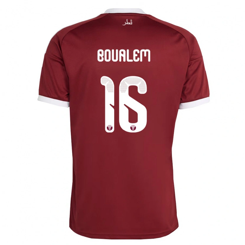 Danxen Hombre Camiseta Catar Boualem Khoukhi #16 Rojo Borgoña Blanco 1ª Equipación 26-28 La Camisa México