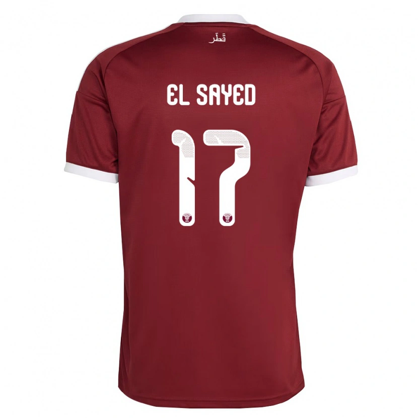 Danxen Hombre Camiseta Catar Mostafa El Sayed #17 Rojo Borgoña Blanco 1ª Equipación 26-28 La Camisa México