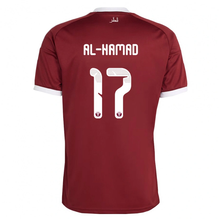 Danxen Hombre Camiseta Catar Jassem Al-Hamad #17 Rojo Borgoña Blanco 1ª Equipación 26-28 La Camisa México