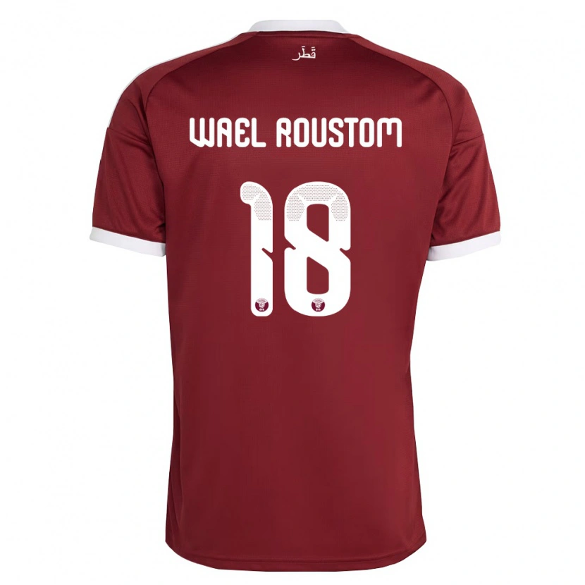 Danxen Hombre Camiseta Catar Shaher Wael Roustom #18 Rojo Borgoña Blanco 1ª Equipación 26-28 La Camisa México