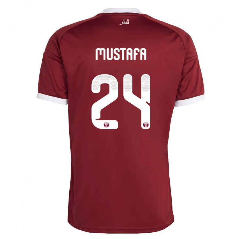 Danxen Hombre Camiseta Catar Mustafa Mashaal #24 Rojo Borgoña Blanco 1ª Equipación 26-28 La Camisa México