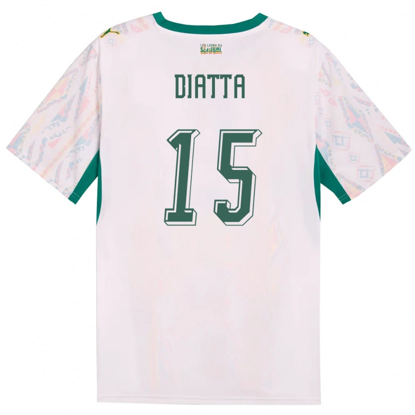 Danxen Hombre Camiseta Senegal Krépin Diatta #15 Blanco Verde Amarillo 1ª Equipación 26-28 La Camisa México